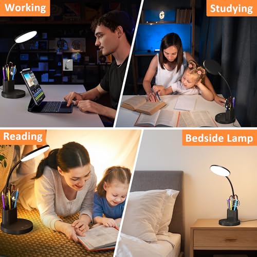 Vicsoon Black LED Desk Lamp with Pen & Phone Holder, Dimmable Multi-Color