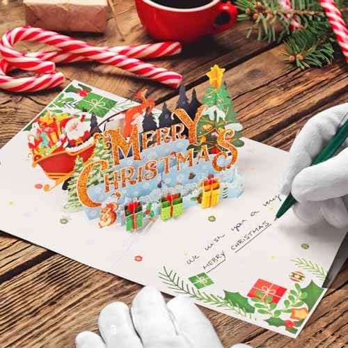 Merry Christmas Cards, Light and Music Christmas Card, 3D Pop Up Xmas Greeting Card for Women Men Kids Husband Wife Mom Dad Daughter