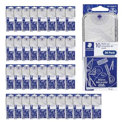 STAEDTLER 10-Piece Math Drawing Set with Metal Compass & Ruler - 36 Pack