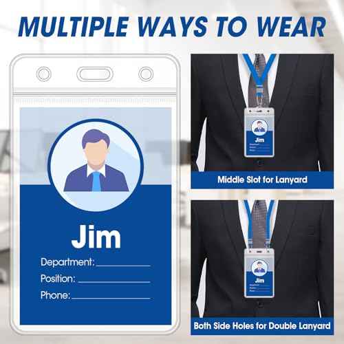 100 Pcs Vertical Badge Holders, Waterproof ID Badge Holder, Clear ID Card Holder with Resealable Zip for Proximity Cards, RFID, Credit Cards