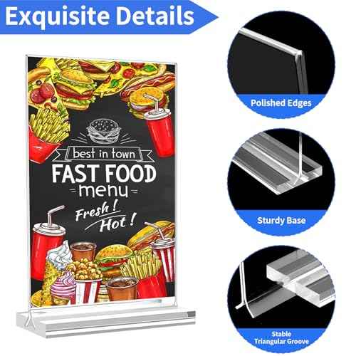 Acrylic Sign Holder 5x7£¬3 Pack Vertical Clear Display Stand£¬Double-sided Table Top Sign Holder£¬Acrylic Paper Display Stand Suitable For Office, Home, Show Fair, Restaurants, Stores, Hotels