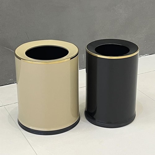 YOJIA 3.17 Gallon Round Open Top Metal Trash can, Modern Large Waste Baskets, Elegant, Gold Garbage Can, for Bathroom, Bedroom, Office, Hotel, Cafe, Business(Beige, 12L)