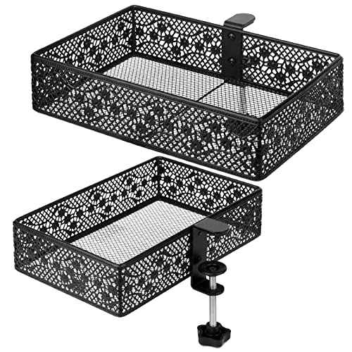 Under Desk Storage Organizer for Reduced Clutter, Drawer organizers C-Clamp Mount System Firmly Clamped And Do Not Hurt The Table, Easy to Install & holds up to 8 lbs-2 Pack (Large and Small)