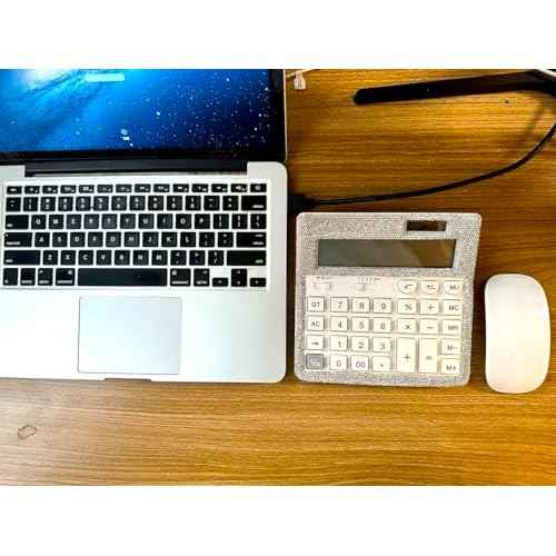 Rhinestone Crystal Calculator - Standard Desktop Calculator with 12 Digit LCD Display, Battery & Solar Powered, Bling Design for Women & Girls (White)