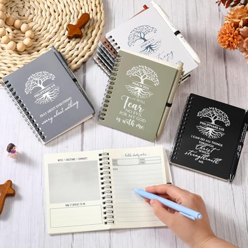 Kosiz 80 Pcs Christmas Christian Gifts Bulk Prayer Journal Religious Bible Verse Spiral Notebook with Pen Tree of Life Notepad Church Gifts for Women Sunday School Teacher (Boho Color)