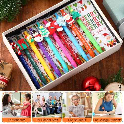100 Sets Christmas Bulk Gift Cartoon Pens With Greeting Card - Xmas Ballpoint Pens for Party, School, Office Supplies - Creative Novelty Merry Christmas Card
