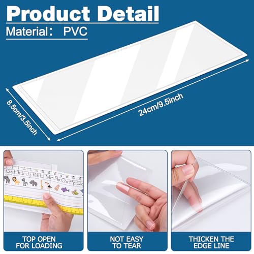Meetory 25 Pack 9.5 x 3.4 Inch Clear Reusable Nameplate Pockets - Thickened Self-Adhesive Desk Labels for Classroom & Office