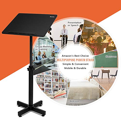 Bonnlo Black Height Adjustable Lectern Podium Stand – Mobile, Multi-Purpose