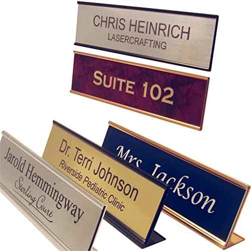 Lasercrafting Office Desk Name Plate or Wall/Door Sign - 2x8 or 2x10 - Laser Engraved Sign - CUSTOMIZE. Holder/bracket available. Choose colors and fonts. Great gift idea.