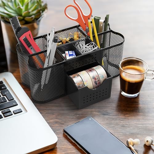 Deco Brothers Black Desk Organizer with Pen Holder and Drawer - Office Caddy