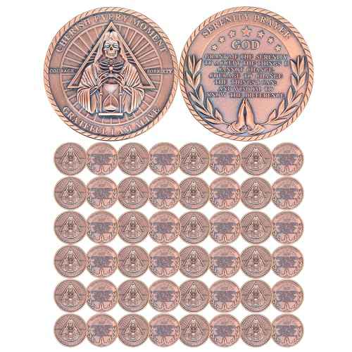 50Pcs Serenity Prayer Memento Mori Coin - Metal Skull Sobriety and Encouragement Challenge Coin - Memento Vivere Reminder Token - Stoic Reminder Accessories for Daily Stoic Practice