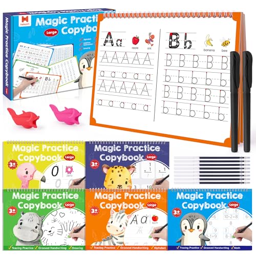 Large Magic Grooved Writing Practice Books for Kids, Reusable Grooved Handwriting Workbooks, Number Letter Tracing Books for Kids Age 3-8 Kindergarten Preschool Calligraphy