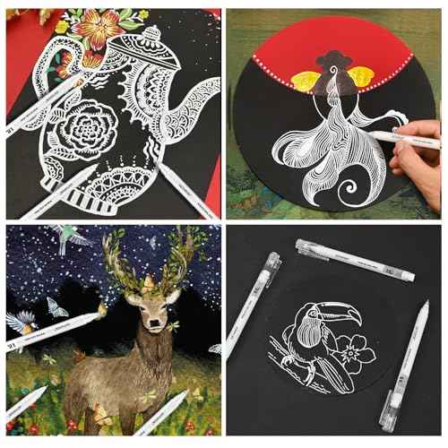 White Gel Pens 3-Pack - 0.6/0.8/1.0mm Fine to Bold Tips for Journaling & Art - Opaque Ink on Dark Paper, Holiday Cards & DIY Gifts
