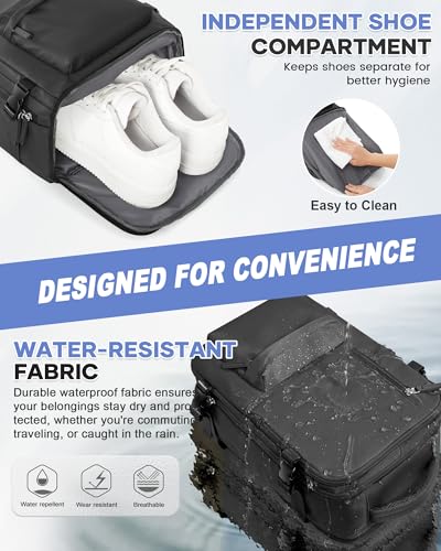 WONHOX Large Travel Backpack A56-Black Waterproof Laptop Daypack for Airplane