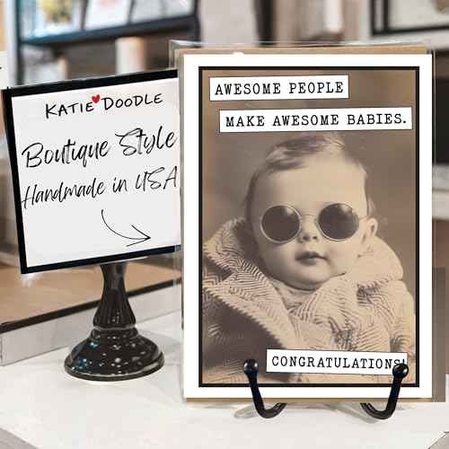 Katie Doodle - Funny Baby Shower Card (Handmade in USA) - Baby Shower Cards for Boy or Girl - Includes: 1 x 5x7 inch Congratulations Card (Awesome Babies) & 1 x Envelope (Peel & Seal)