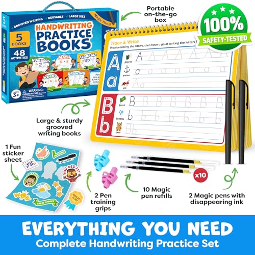 Magic Grooved Writing Practice for Kids - Grooved Handwriting Practice for Kids 5-7 8-10 Magic Copybooks - Tracing Books for Ages 3-5 - Preschool Learning Activities, Gifts for 5 Year Old Girls