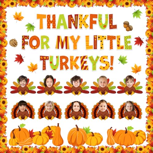 Thanksgiving Turkey Bulletin Board Decorations Set Thankful for My Little Turkeys Bulletin Board Fall Turkey Pumpkins Leaves Thanksgiving Classroom Decorations DIY Craft Photo