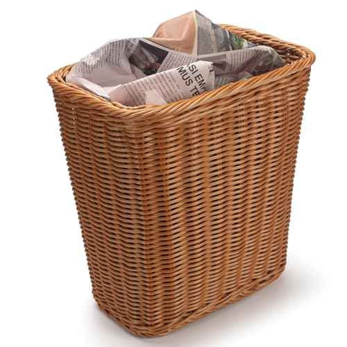 Wicker Waste Basket, Hand Woven Trash Can, Imitation Rattan Garbage Basket for Bedroom, Bathroom, Kitchen, Living Room (Rectangular)