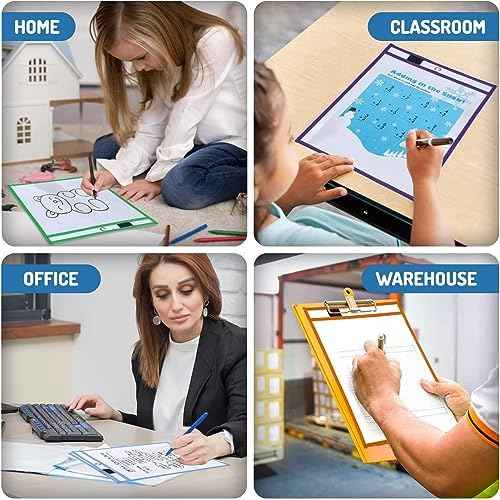Dry Erase Pockets 50 Pack - 10 x 13 Reusable Dry Erase Pocket Sleeves for Work & School Worksheets - Heavy Duty Clear Pocket Sleeves - Quickly Wipe to a Flawless Clean (Multicolor)