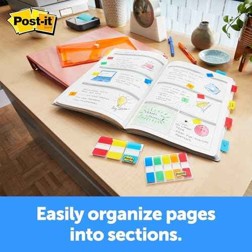 Post-it Tabs, 1 in Solid, Aqua, Yellow, Pink, Red, Green, Orange, 6/Color, 36/Dispenser (686-ALOPRYT)