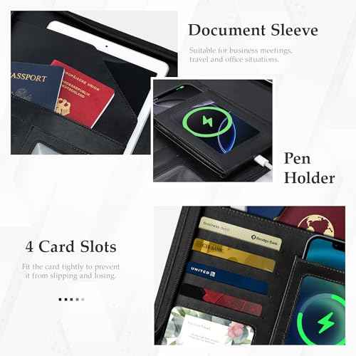EYROZILL Zipper Portfolio Binder, 3 Ring Leather Binders 1-Inch Capacity for 8.5x11, with Document Pockets, Card Slots & Phone Holder (Black)