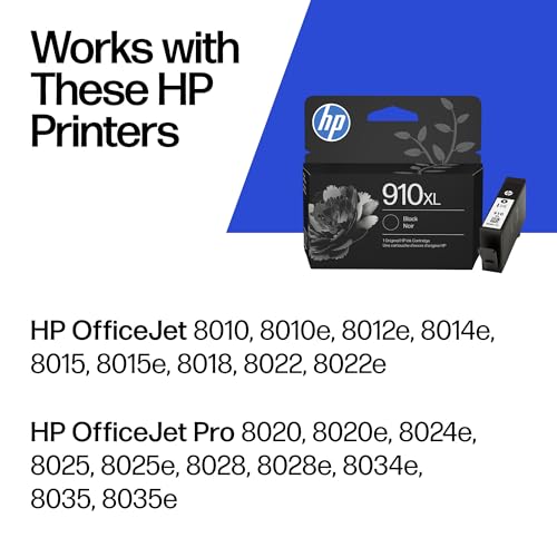 HP 910XL Black High-Yield Ink Cartridge 1 Pack for OfficeJet & Pro Series