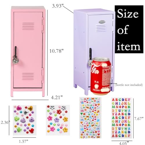 Mini Locker with Lock & Keys, Stickers, Metal Small for Desktop,