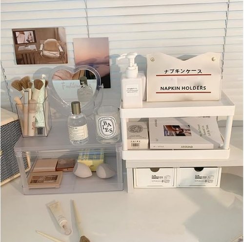 INNOD Olive Desktop Storage Rack Organizer - Double-Layer Kitchen Bathroom Office Dorm Storage Holder for Cosmetics & Stationery