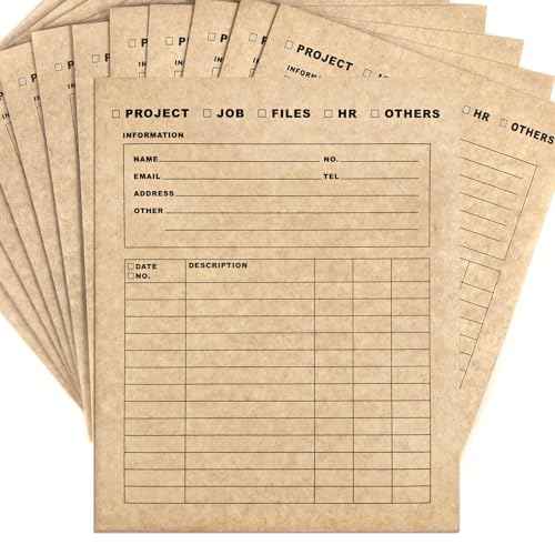 Durable Heavy-Duty Multi-Purpose Kraft Paper Record Folders - Two-Pocket, Preprinted to Track Job Progress, Classification, and Storage (9.4" x 11.5", Pack of 25)