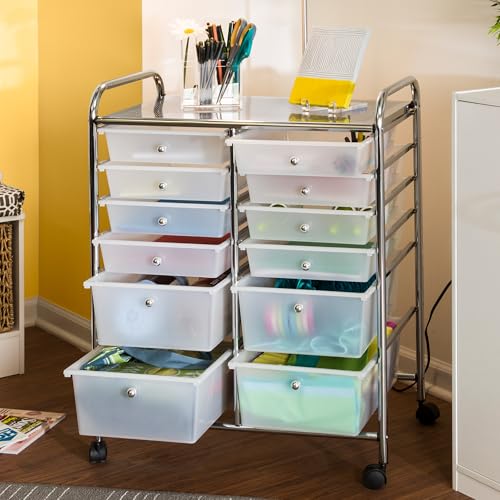 Honey-Can-Do Rolling Craft Storage Cart, Clear 12-Drawer
