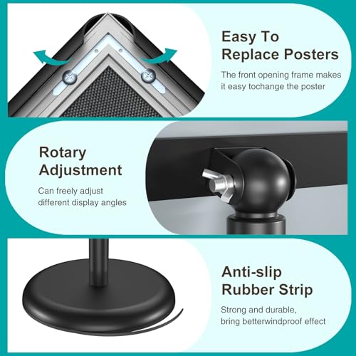 Sign Stand 11x17 inch, Adjustable Floor Standing Sign Holder, 360¡Æ Rotation Sign Holder Stand with Snap-Open Frame, Outdoor Indoor Pedestal Sign Holder Display