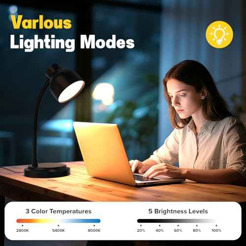 LED Desk Lamp for Office Home,Table lamp,Desk Lamp for College Dorm Room,4 Brightness,Dimmable Table Lamp Eye Caring Reading Light(Black)