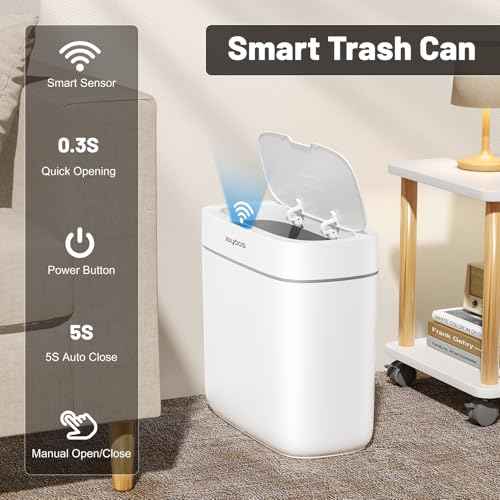 MOPALL Automatic Motion Sensor Bathroom Trash Can with Lid, 3.5 Gallon Touchless Garbage Can,Waterproof Smart Trash Can Small Waste Basket for Kitchen Bedroom Office Bathroom Living Room RV