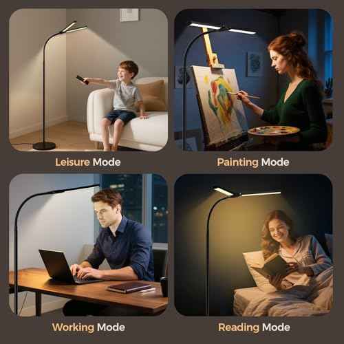 LED Floor Lamp for Living Room, Bright Reading Lamps for Office, Adjustable Colors Temperatures&Brightness, Dual Head Gooseneck Standing Lamp, Remote and Button Control£¬Eye-Caring Tall Lamp, Black