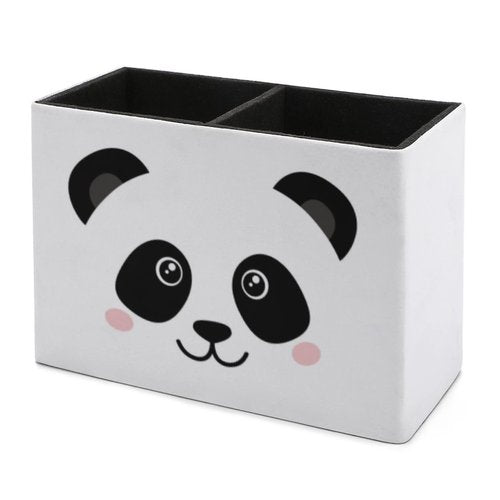 Niapessel Pencil Holder for Desk, Cute Panda Face Pen Holder Storage Desktop Pen Organizer Desk Pencil Organizer Makeup Brush Holder for Office School College Leather