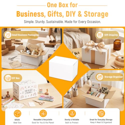 PETAFLOP 6x4x4 Shipping Boxes 50 Pack White Kraft Corrugated Mailer for Small Business