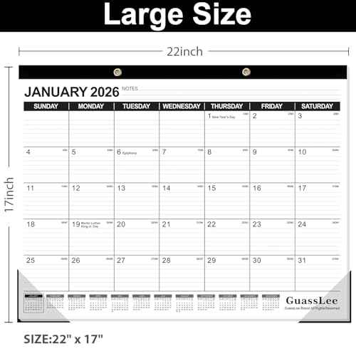 GuassLee Large Desk Calendar 2026, 3 Packs, 18 Months from Jan. 2026 to Jun. 2027, 22" x 17" Desk/Wall Calendar Hanging Planner with Julian Date, Notes, Corner Protectors for School Home Office