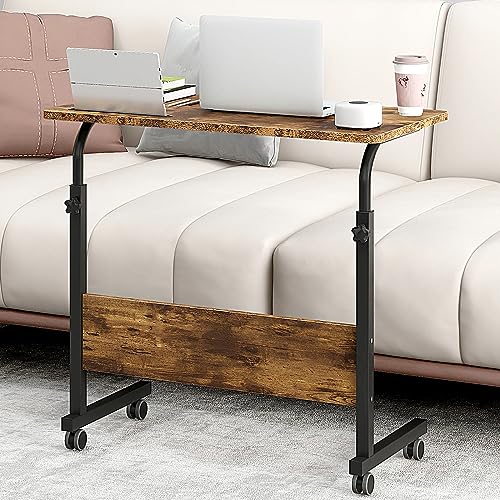 SogesHome 31.5 inch Adjustable Mobile Bed Table Portable Laptop Computer Stand Desks with Tablet Slot Cart Tray, Vintage Brown
