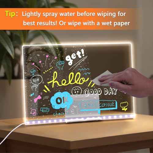 Led Note Board with 7 Color Markers, 13.7"X10" Acrylic Dry Erase Led Drawing Board with Stand Gifts for Halloween, Christmas, New Year, Birthdays, Weddings