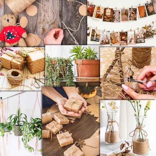 XSEINO 1200 Feet Natural Jute Twine Strong Garden Twine Rope for Arts Crafts Gift Wrapping Gardening Tomato Climbing Plant Tie Floristry Packing Decor