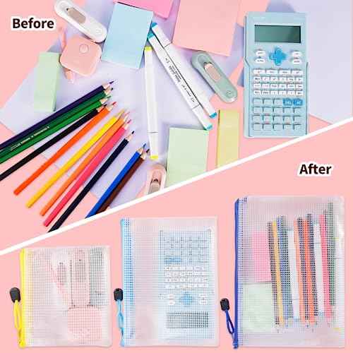 24pcs Mesh Zipper Pouch Bags - 8 Sizes Plastic Zipper Pouches for Organization, Mesh Bags with Zipper, Waterproof Clear Travel Pouches, UMETDO File Bag with Zipper for Office Supplies