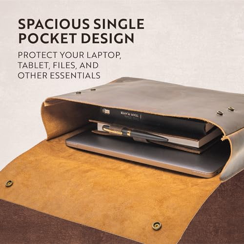 moonster Leather Folder, Full Grain Leather File Folder Organizer Document Holder, Leather Portfolio for Men ?Spacious Leather Folio Laptop Sleeve Case - Fits 13" 14" 15¡± Laptops, MacBook and Tablets