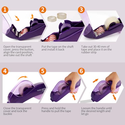 Eagle Automatic Tape Dispenser - Purple, One-Handed, Includes 0.5in and 0.75in Tape Rolls