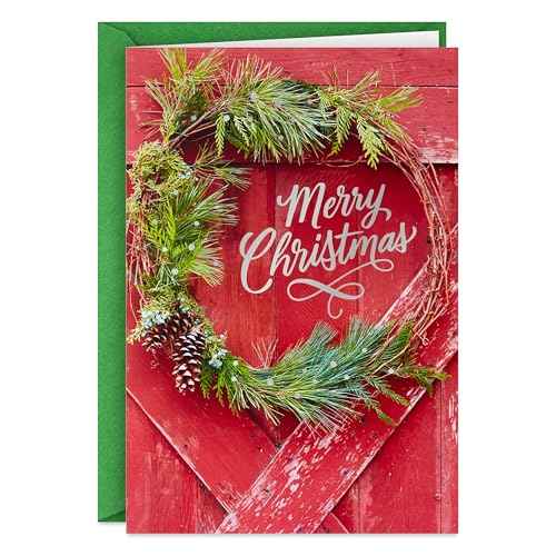 Hallmark Bulk Rustic Boxed Christmas Cards (40 Cards and 40 Envelopes) Red Barn Door with Wreath, Merry Christmas
