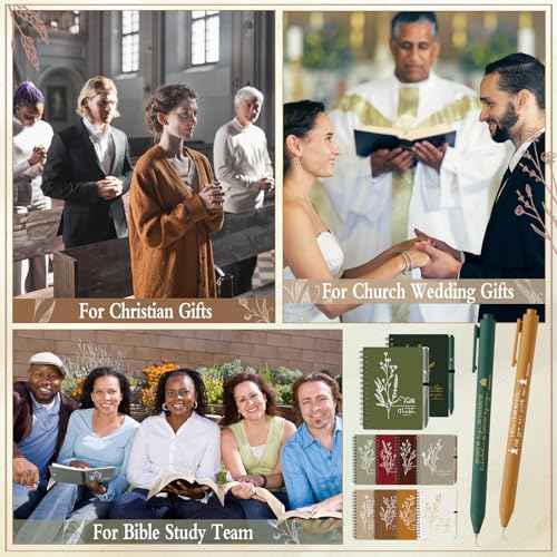 100 Pcs Christian Gift Prayer Spiral Journal with Ballpoint Pen Religious Gift for Church Pastor Clergy Appreciation Sunday School Teacher Team Employee Notebook Christmas (Retro Color)