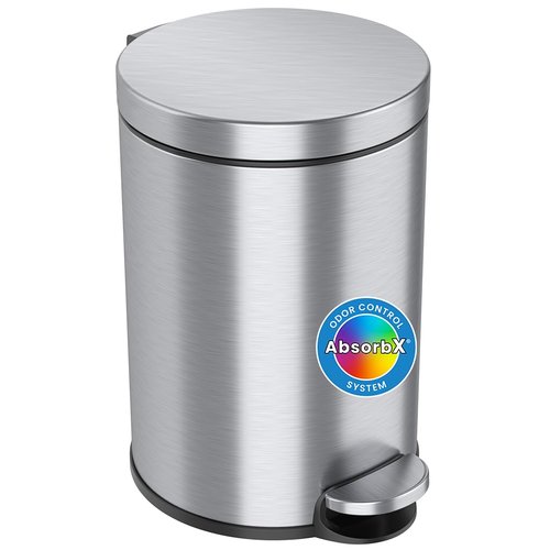 iTouchless SoftStep 3.2 Gallon Small Round Bathroom Step Trash Can with Removable Inner Bucket and AbsorbX Deodorizer, Stainless Steel, 12 Liter Pedal Garbage Bin for Bedroom, Office Cubicle