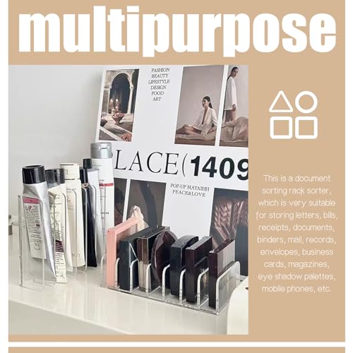 Transparent Acrylic Mail Organizer - 2 Pack with 7 Compartments for Letter, Card, and Cosmetic Storage