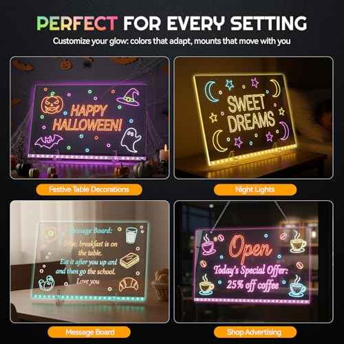Glow Led Note Board for Kids, 13"x10" Acrylic Drawing Board with 7 Color Modes, Birthday Thanksgiving Christmas Gifts for 5-12 Year Old Girls Holiday Trend Gift, Includes Invisible Stand, Hanging Kit