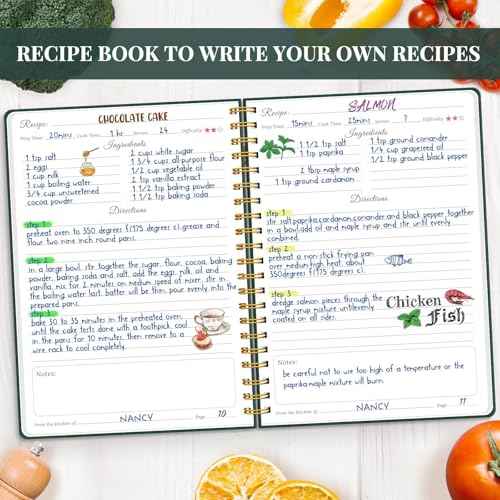 LuBudingJoy Blank Recipe Book to Write in Your Own Recipes. Sprial Hardcover Blank Cookbook, Recipe Journal Hold 150 Recipes(Black Green)