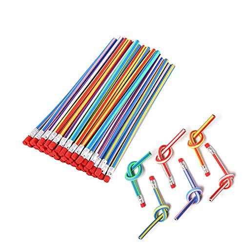 Flexible Bendy Pencil,35 PCS Flexible Soft Pencil Colorful Stripe Soft Pencils with Eraser as Gift for Students or Children
